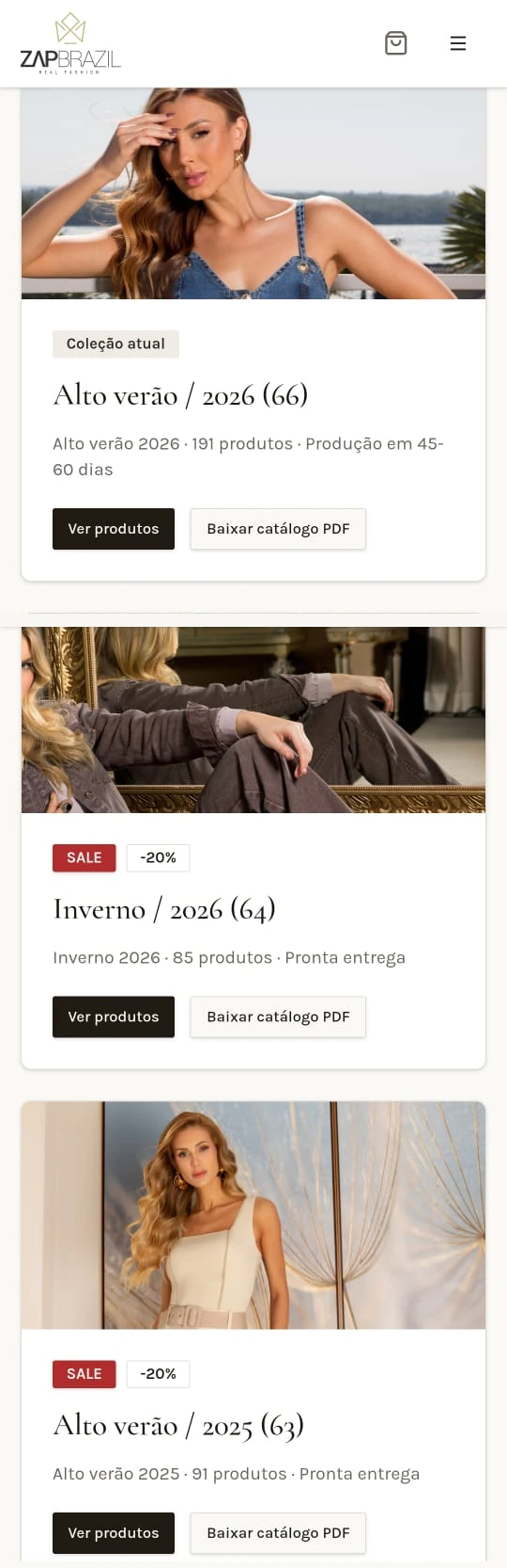 Tela de coleções do Portal Zap Brazil